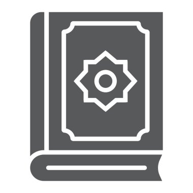 Kur'an-ı Kerim glif simgesi, islam ve kitap, Kuran'ı işareti, vektör grafikleri, beyaz zemin üzerinde sağlam bir desen.