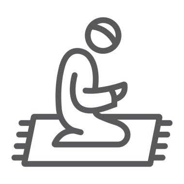 İslam dua kutsal kişilerin resmi, din satır ve dua, Müslüman dua işareti, vektör grafikleri, doğrusal model beyaz bir arka plan üzerinde.