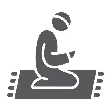 İslam dua glif simgesi, din ve dua, Müslüman dua işareti, vektör grafikleri, beyaz zemin üzerinde sağlam bir desen.