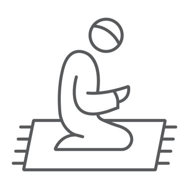 İslam dua satırı simgesi, din ince ve dua, Müslüman dua işareti, vektör grafikleri, doğrusal model beyaz bir arka plan üzerinde.