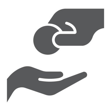 Zekat glif simgesi, sadaka ve islam, bağış el işareti, vektör grafikleri, sağlam bir desen beyaz bir arka plan.