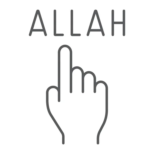 Allah es un icono de línea delgada, religión e islam, signo de mano puntero, gráficos vectoriales, un patrón lineal sobre un fondo blanco . — Archivo Imágenes Vectoriales