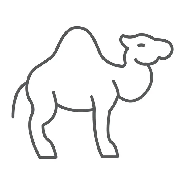 Ícone de linha fina de camelo, árabe e animal, sinal de mamífero, gráficos vetoriais, um padrão linear em um fundo branco . —  Vetores de Stock