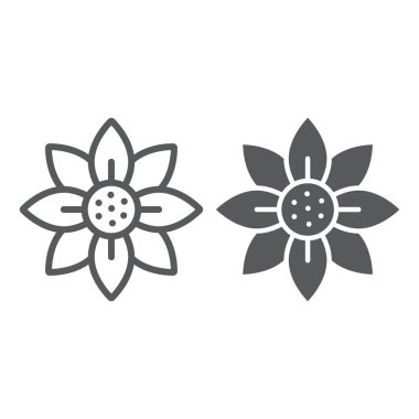 Çiçek satır ve karakter simgesi, çiçek ve bitki örtüsü, çiçek işareti, vektör grafikleri, doğrusal model beyaz bir arka plan üzerinde.