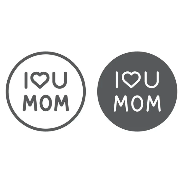 Me encanta la línea de mamá y el icono de glifo, texto y madre, amor u signo de letras de mamá, gráficos vectoriales, un patrón lineal sobre un fondo blanco . — Archivo Imágenes Vectoriales