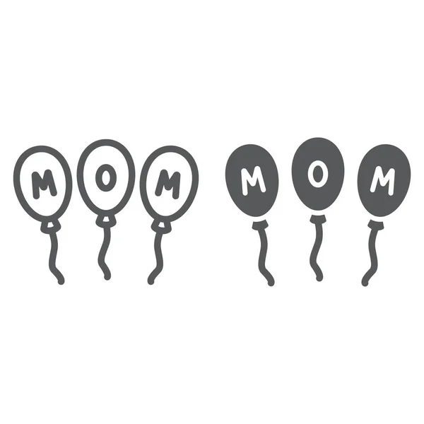 Ligne de ballons de fête et icône de glyphe, décoration et célébration, signe de ballons maman, graphiques vectoriels, un motif linéaire sur un fond blanc . — Image vectorielle