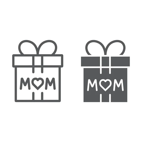 Regalo para línea de mamá e icono de glifo, presente y festivo, signo de caja de regalo de mamá, gráficos vectoriales, un patrón lineal sobre un fondo blanco . — Vector de stock