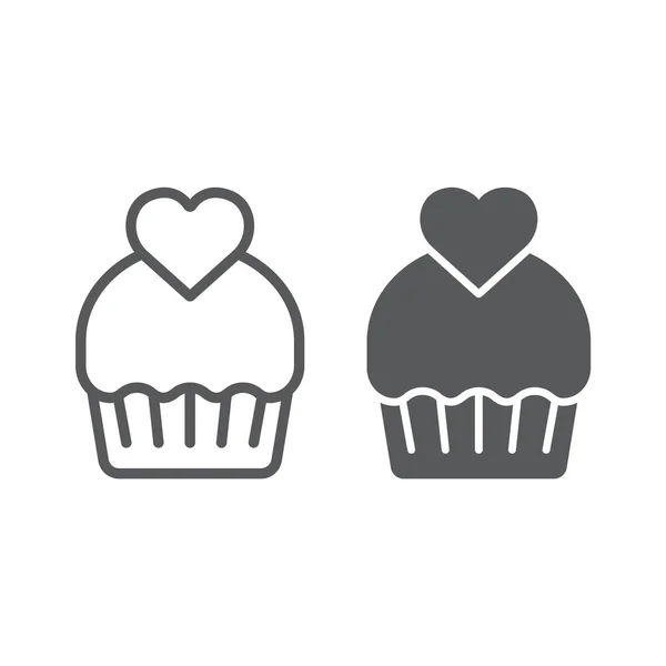 Cupcake satır ve karakter simgesi, pasta ve tatlı, muffin işareti, vektör grafikleri, doğrusal model beyaz bir arka plan üzerinde. — Stok Vektör