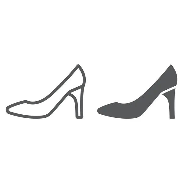 Zapatos de mujer línea e icono de glifo, mujer y calzado, signo de tacón alto, gráficos vectoriales, un patrón lineal sobre un fondo blanco . — Archivo Imágenes Vectoriales