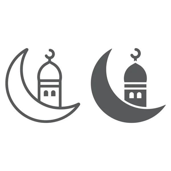 Исламская линия Рамадана и икона глифа, арабский и ислам, знак Рамадама Карима, векторная графика, линейный узор на белом фоне . — стоковый вектор