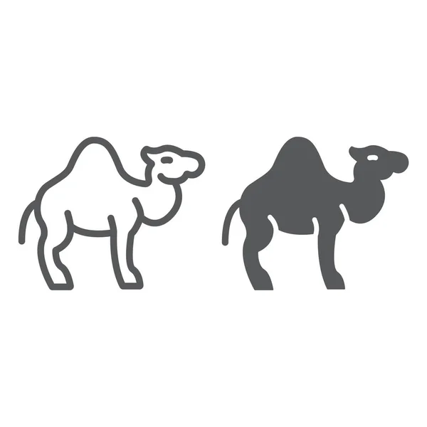 Línea de camello e icono de glifo, árabe y animal, signo de mamífero, gráficos vectoriales, un patrón lineal sobre un fondo blanco . — Archivo Imágenes Vectoriales