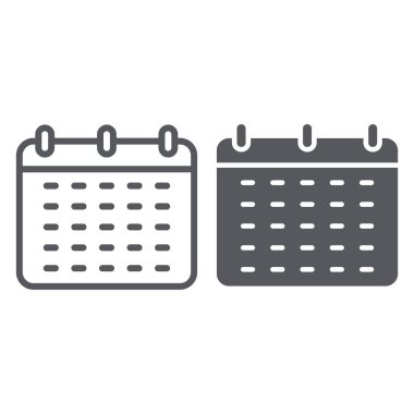 Takvim çizgi ve glif simgesini, hatırlatma ve tarihi, zamanlama işareti, vektör grafikleri, doğrusal model beyaz bir arka plan üzerinde.