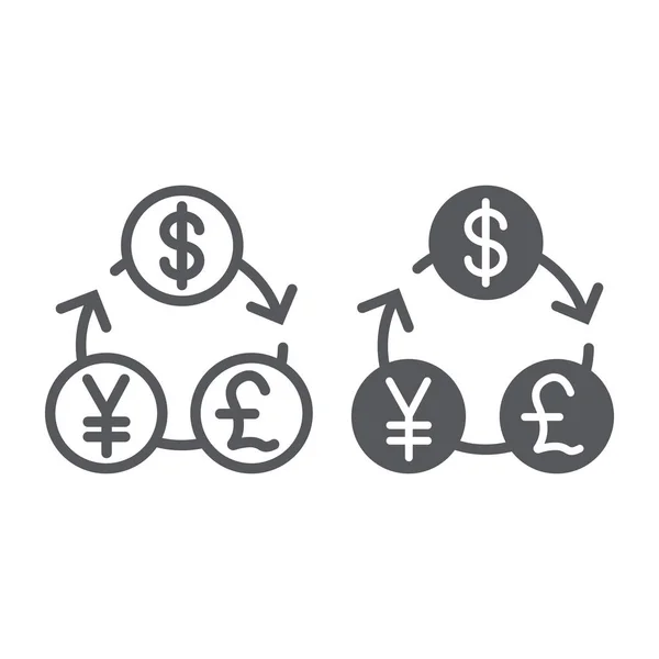 Linha de câmbio de moeda e ícone de glifo, financeiro e bancário, sinal de dinheiro, gráficos vetoriais, um padrão linear em um fundo branco . —  Vetores de Stock