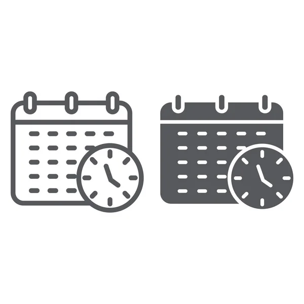 Deadline line and glyph icon, organizer and plan, calendar and clock sign, vector graphics, a linear pattern on a white background.