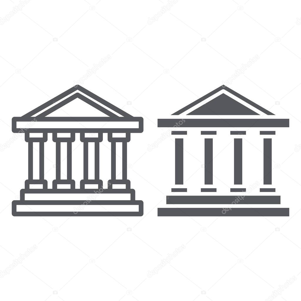 Bank building line and glyph icon, architecture and column, house sign, vector graphics, a linear pattern on a white background, eps 10.