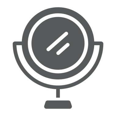 Makyaj aynası glif simgesi, aksesuar ve kozmetik, yuvarlak ayna işareti, vektör grafikleri, beyaz arka planda sağlam bir desen.