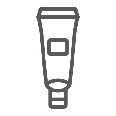 El kremi tüp hattı simgesi, nemlendirici ve kozmetik, krem şişe işareti, vektör grafikleri, beyaz bir arka planda doğrusal bir desen.