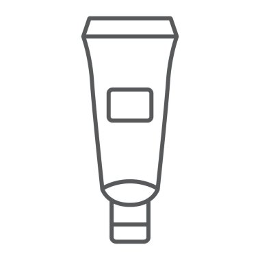 El kremi tüp ince çizgi simgesi, nemlendirici ve kozmetik, krem şişe işareti, vektör grafikleri, beyaz bir arka planda doğrusal bir desen.