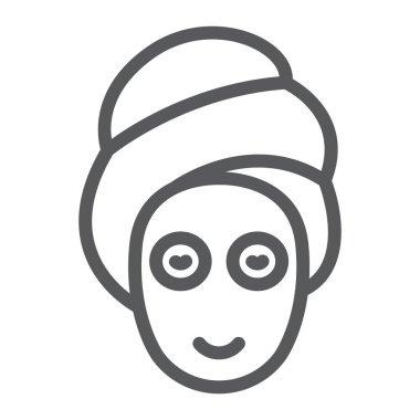 Güzellik maskesi hattı simgesi, cilt ve güzellik, yüz bakımı işareti, vektör grafikleri, beyaz bir arka planda doğrusal bir desen.