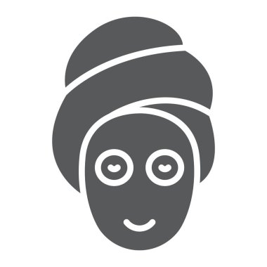 Güzellik maskesi glif simgesi, cilt ve güzellik, yüz bakımı işareti, vektör grafikleri, beyaz bir arka planda sağlam bir desen.