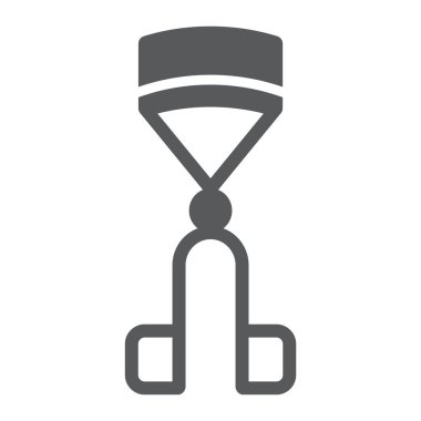 Kirpik bigudi glif simgesi, aksesuar ve güzellik, pensiler işareti, vektör grafikleri, beyaz bir arka planda sağlam bir desen.