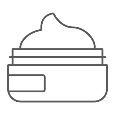 Güzellik kremi ince çizgi simgesi, makyaj ve kozmetik, cilt kremi işareti, vektör grafikleri, beyaz bir arka planda doğrusal bir desen.