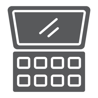 Göz farı paleti glif simgesi, makyaj ve kozmetik, göz farı kiti işareti, vektör grafikleri, beyaz arka planda sağlam bir desen.