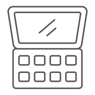 Göz farı paleti ince çizgi simgesi, makyaj ve kozmetik, göz farı kiti işareti, vektör grafikleri, beyaz arka planda doğrusal bir desen.