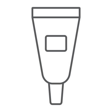 Kapatıcı ince çizgi simgesi, makyaj ve kozmetik, göz kremi işareti, vektör grafikleri, beyaz bir arka planda doğrusal bir desen.