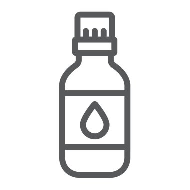 Esansiyel yağ hattı simgesi, Aromaterapi ve kozmetik, aromatik yağ işareti, vektör grafikleri, beyaz bir arka planda doğrusal bir desen.