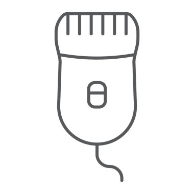 Epilatör ince çizgi simgesi, güzellik ve tıraş, epilasyon işareti, vektör grafikleri, beyaz arka planda doğrusal bir desen.