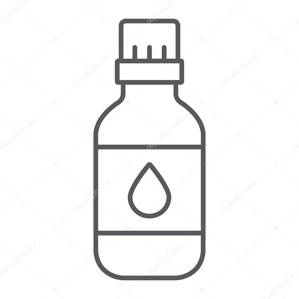 Essential oil thin line icon, aromatherapy and cosmetic, aromatic oil sign, vector graphics, a linear pattern on a white background, eps 10.