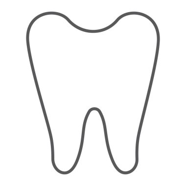Diş ince çizgi simgesi, dişçi ve diş, diş işareti, vektör grafikleri, beyaz bir arka planda doğrusal bir desen.
