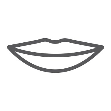 Dudaklar çizgi simgesi, ağız ve kadın, gülümseme işareti, vektör grafikleri, beyaz bir arka planda doğrusal bir desen.