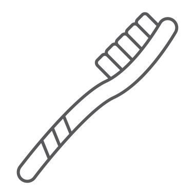 Diş fırçası ince çizgi simgesi, diş ve diş, kıl işareti, vektör grafikleri, beyaz bir arka planda doğrusal bir desen.