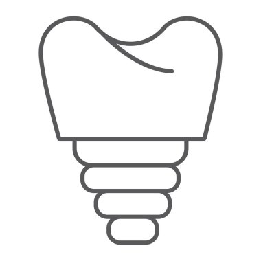 Dental implant ince hat simgesi, diş ve diş hekimliği, implant diş işareti, vektör grafikleri, beyaz arka planda doğrusal bir desen.