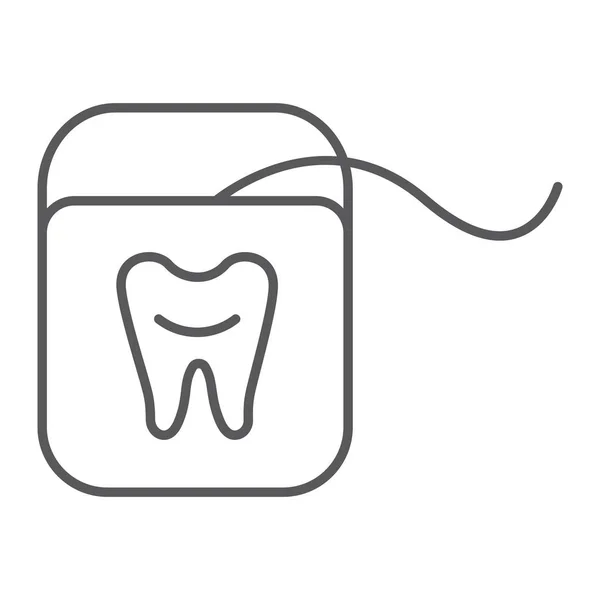 Ikon garis tipis benang gigi, dokter gigi dan kedokteran gigi, tanda perawatan gigi, grafik vektor, pola linear pada latar belakang putih . - Stok Vektor