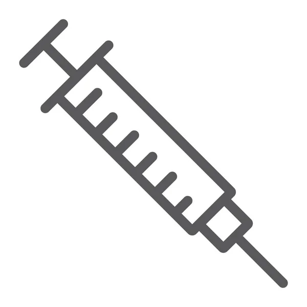 Icona della linea della siringa, medicina e ospedale, segno dell'ago, grafica vettoriale, un modello lineare su sfondo bianco . — Vettoriale Stock