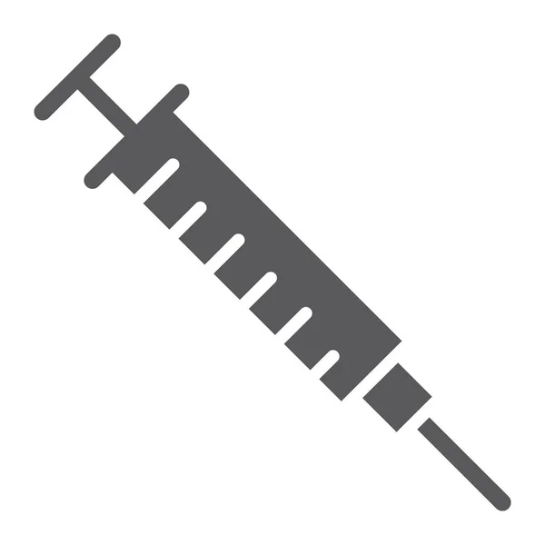 Jeringa icono de glifo, medicina y hospital, signo de aguja, gráficos vectoriales, un patrón sólido sobre un fondo blanco . — Vector de stock