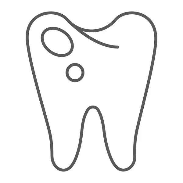 Caries icono de línea delgada, odontología y dientes, signo dental enfermo, gráficos vectoriales, un patrón lineal sobre un fondo blanco . — Archivo Imágenes Vectoriales