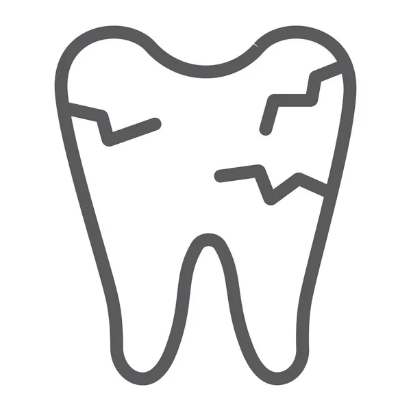 Піктограма лінії тріщин зуба, рот і зуб, пошкоджений знак зуба, векторна графіка, лінійний візерунок на білому тлі . — стоковий вектор