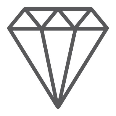 Elmas çizgi simgesi, mücevher ve parlak, değerli taş işareti, vektör grafikleri, beyaz bir arka planda doğrusal bir desen.