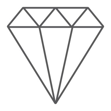 Elmas ince çizgi simgesi, mücevher ve parlak, değerli taş işareti, vektör grafikleri, beyaz bir arka planda doğrusal bir desen.