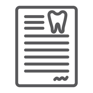 Diş belge hattı simgesi, dişçi ve kağıt, diş kartı işareti, vektör grafikleri, beyaz bir arka planda doğrusal bir desen.