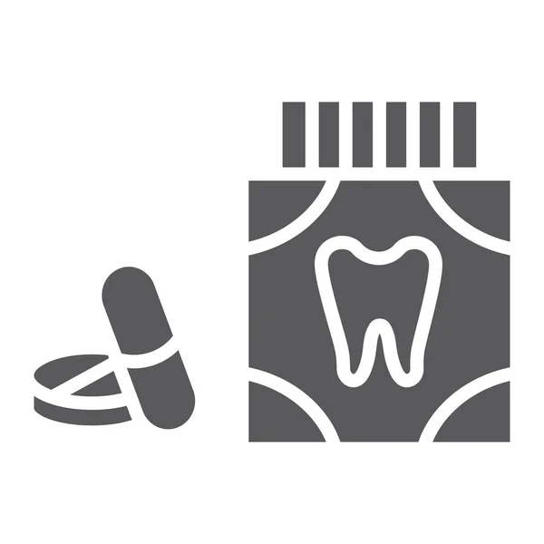 Dor de dente analgésico comprimidos glifo ícone, estomatologia e dental, pílulas dentárias sinal, gráficos vetoriais, um padrão sólido em um fundo branco . — Vetor de Stock