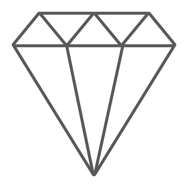 Icono de línea delgada diamante, joya y brillante, signo de gema, gráficos vectoriales, un patrón lineal sobre un fondo blanco . — Vector de stock