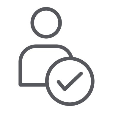 Onaylı aday hattı simgesi, işe alım ve iş, çalışan işaretli işareti, vektör grafikleri, beyaz arka planda doğrusal bir desen.