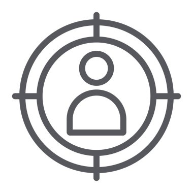 Silah noktası simgesi, nişan ve hedef, hedef adam işareti, vektör grafikleri, beyaz arka plan üzerinde doğrusal bir desen.