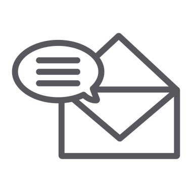 Yazışma hattı simgesi, e-posta ve posta, zarf işareti, vektör grafikleri, beyaz arka plan üzerinde doğrusal bir desen.