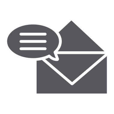 Yazışma glyph simgesi, e-posta ve posta, zarf işareti, vektör grafikleri, beyaz arka plan üzerinde sağlam bir desen.